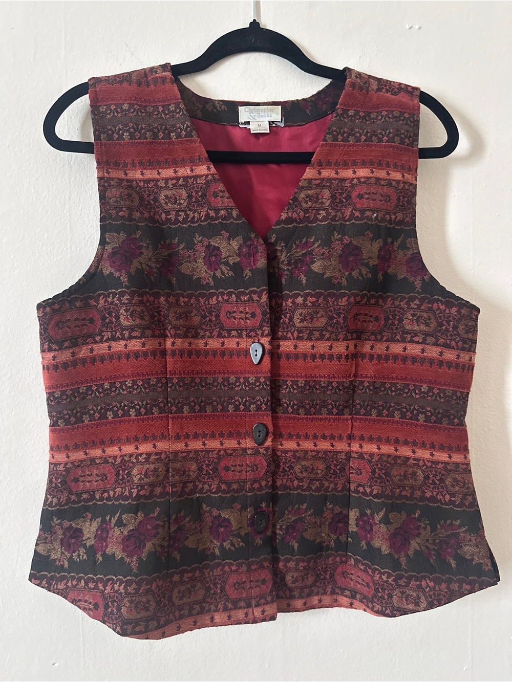 Vintage Christopher & Banks Red and Brown Patterned Women's Vest - Picture 2 of 6